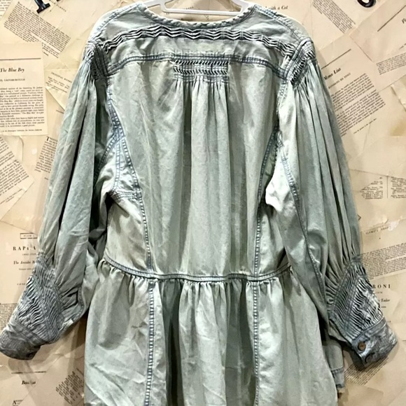 Free People Sweet Summer Bed Jacket Dress Oversize Chambray Denim Swingy - Picture 6 of 6